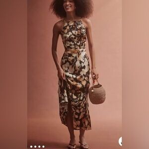 ANTHROPOLOGIE Conditions Apply  High Neck Floral Midi Slip Dress Size Large